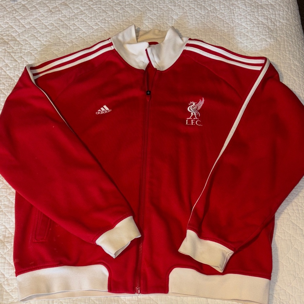 Adidas Men’s Liverpool Football Club Red and White Track Jacket